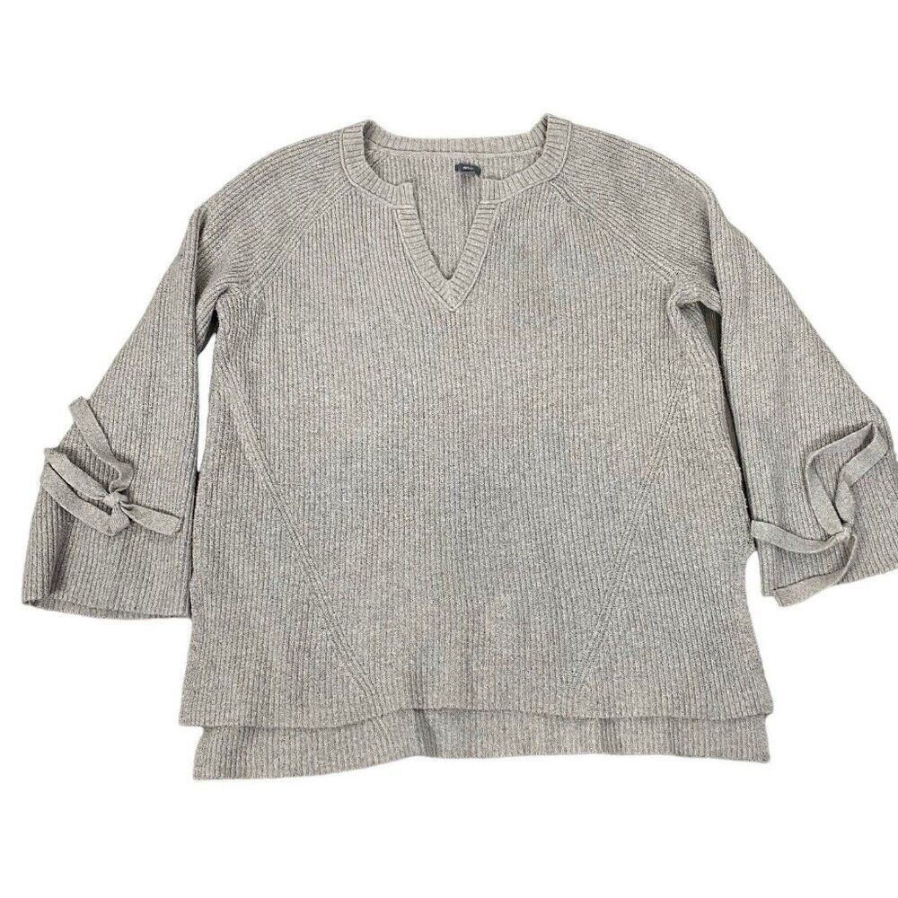 AERIE Women‎ Pullover Sweater Long Tie Sleeve V Neck Sz L Gray Casual 78-1
